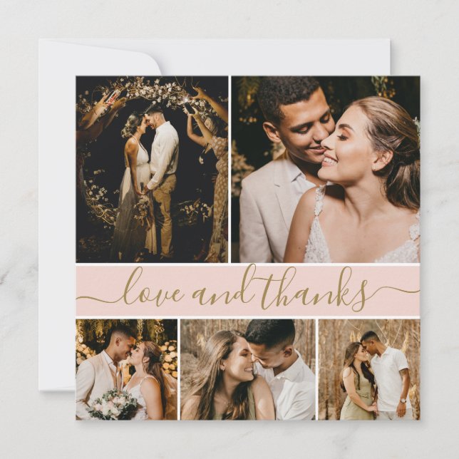 Elegant Typography Photo Collage Wedding Thank You Card (Front)