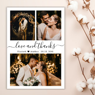 Elegant Typography Photo Collage Wedding Thank You Card