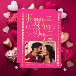 Elegant Typography Photo Happy Valentine's Day Foil Holiday Card