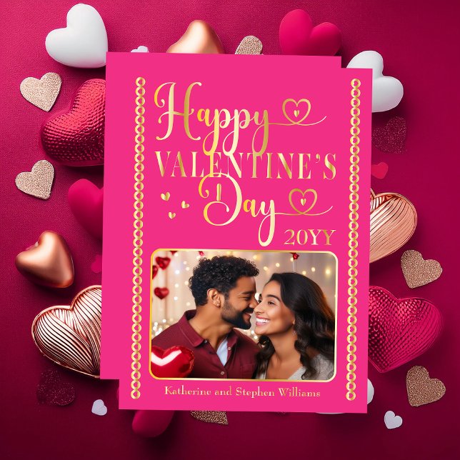 Elegant Typography Photo Happy Valentine's Day Foil Holiday Card (Elegant Typography Photo "Happy Valentine's Day" Gold Stamped Foil Valentine's Holiday Card)