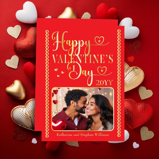 Elegant Typography Photo Happy Valentine's Day Foil Holiday Card (Elegant Typography Photo "Happy Valentine's Day" Gold Stamped Foil Valentine's Holiday Card)