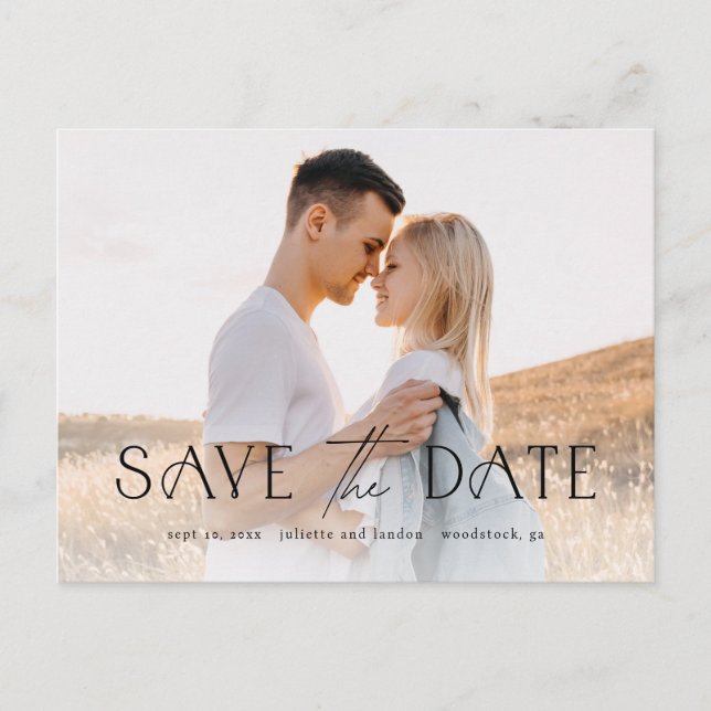Elegant Typography Photo Wedding Save The Date Announcement Postcard (Front)