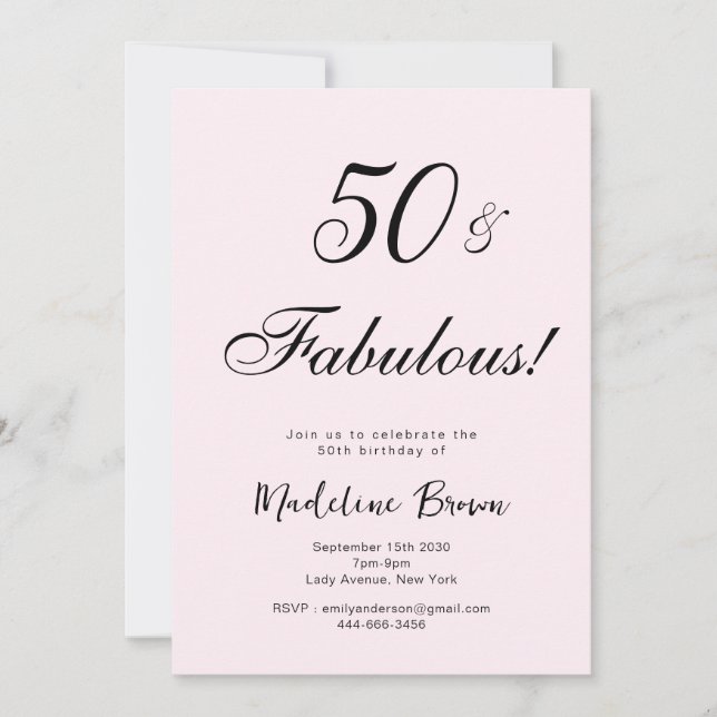Elegant Typography Pink Black 50th Birthday Invitation (Front)
