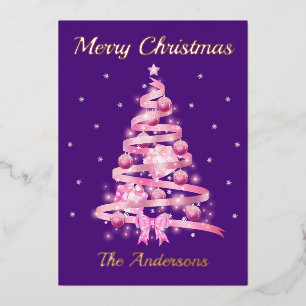 Elegant Typography Pink Christmas Name Foil Holiday Card