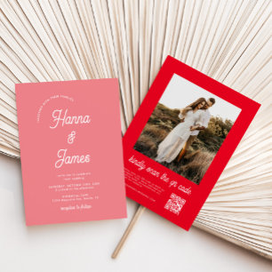 Elegant Typography Pink Retro Wedding Invitation