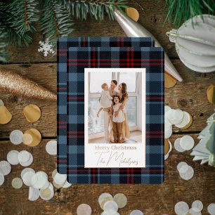 Elegant Typography Plaid Merry Christmas Photo Foil Holiday Card