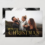 Elegant Typography Plaid Merry Christmas Photo   Foil Holiday Card<br><div class="desc">This simply designed Christmas photo card features elegant foil typography reading, "Merry Christmas." A dark gradient photo overlay towards the bottom allows the text to stand out against your photo. The size and placement of the overlay can be adjusted as needed through the customisation tool. The back contains a painted...</div>