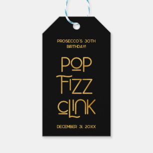 Elegant Typography Pop Fizz Clink Birthday Gift Tags