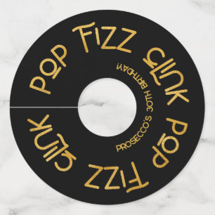 Elegant Typography Pop Fizz Clink Birthday Wine Glass Tag