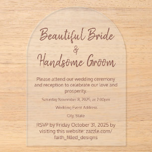 Elegant Typography Rustic Burgundy Frosted Wedding Acrylic Invitations