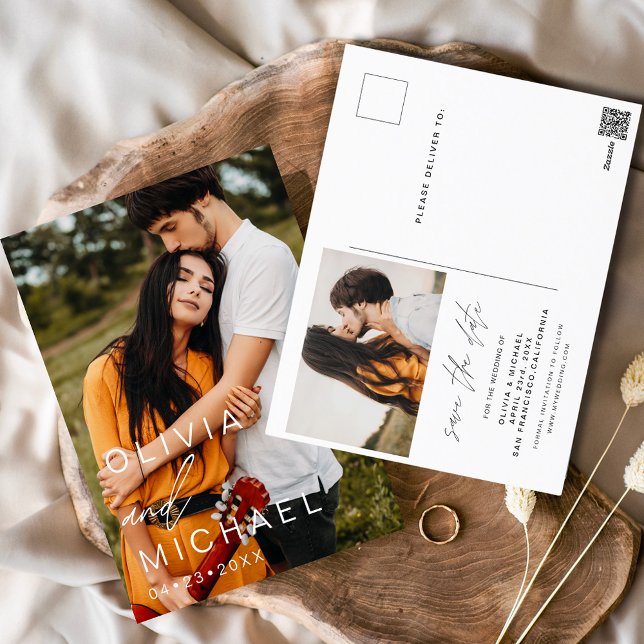 Elegant Typography Save the Date Photo Minimalist Postcard (Creator Uploaded)
