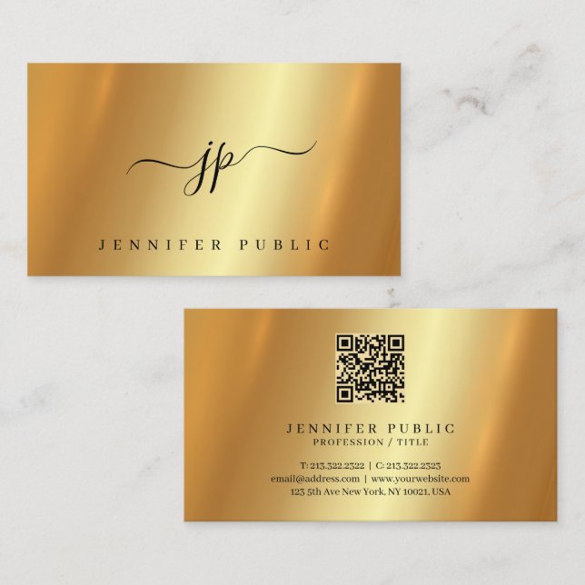 Elegant Typography Script Monogram Glamour Gold Business Card (Front/Back)