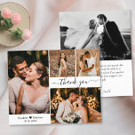 Elegant Typography Script Wedding 4 Photo Collage Thank You Card<br><div class="desc">Elegant, Minimalist Hand Lettered Wedding 4 Photo Collage Thank You Card. Stylish wedding thank you card template featuring four photo on the front and one photo on the back. With the text "Thank you" in a swirly hand lettered typography script font with swash or in black on white background. Personalise...</div>