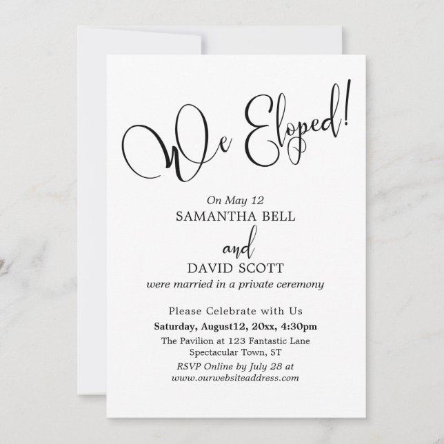 Elegant Typography, Simple Modern, "We Eloped!" Invitation (Front)