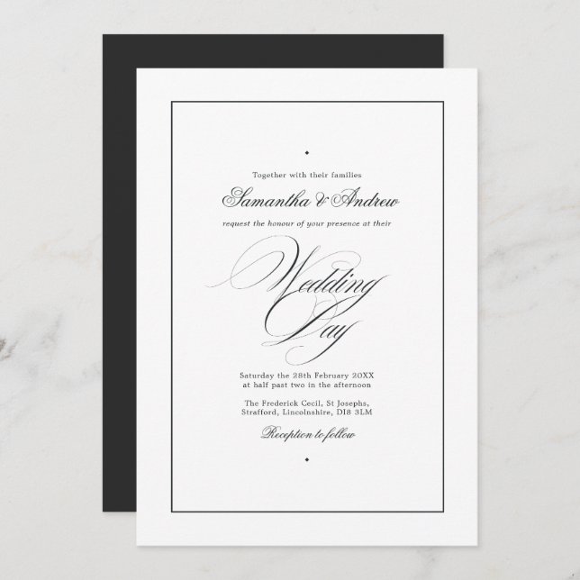 Elegant Typography Timeless Black & White Wedding Invitation (Front/Back)