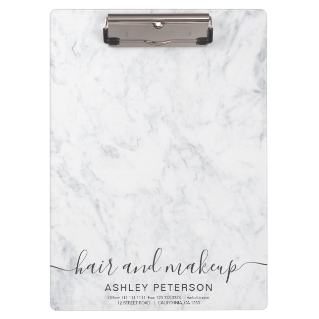 elegant typography trendy white marble hair makeup clipboard (Front)