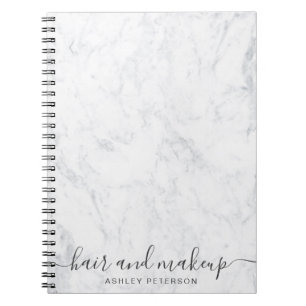 elegant typography trendy white marble hair makeup notebook