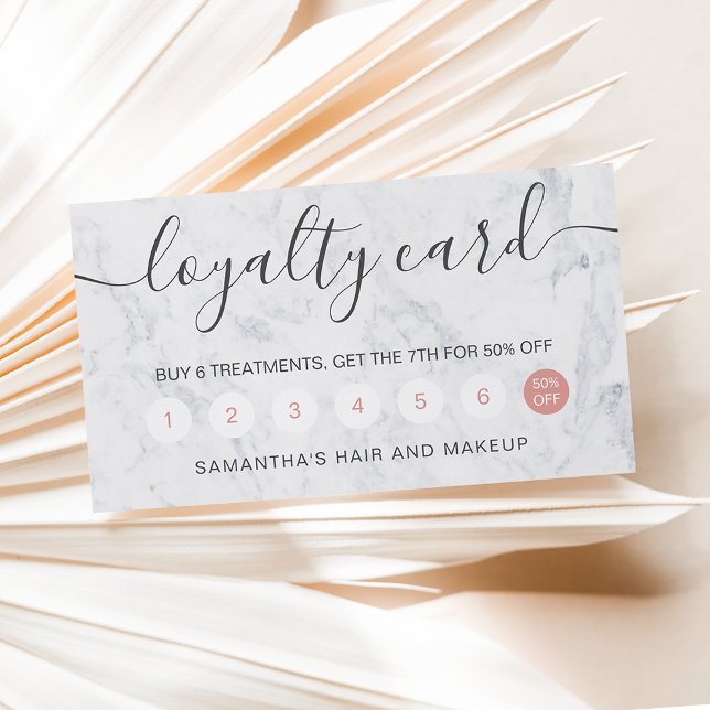 elegant typography trendy white marble loyalty card (Creator Uploaded)