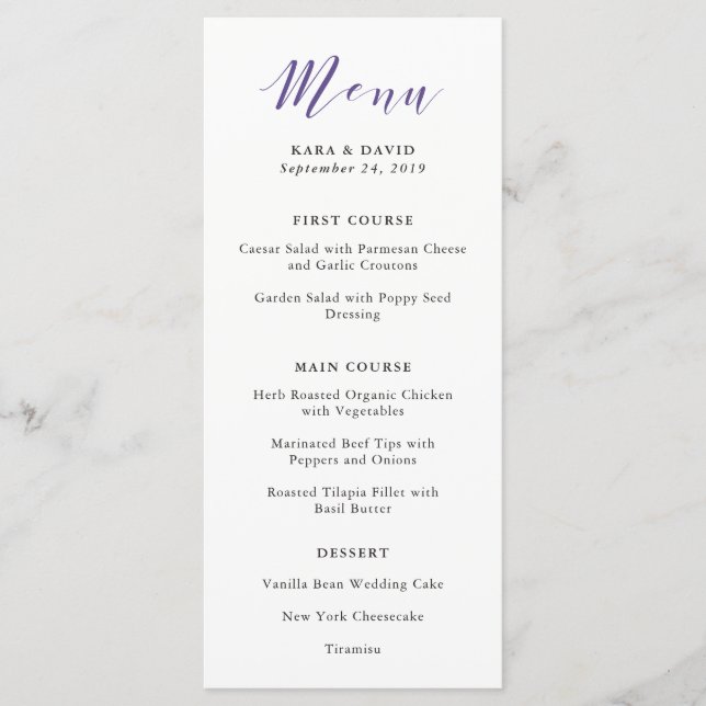 Elegant Typography | Violet Wedding Menu (Front)