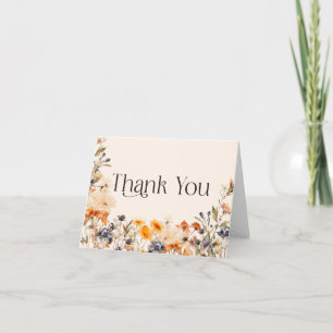 Elegant Typography Watercolor Fall Wildflowers  Thank You Card