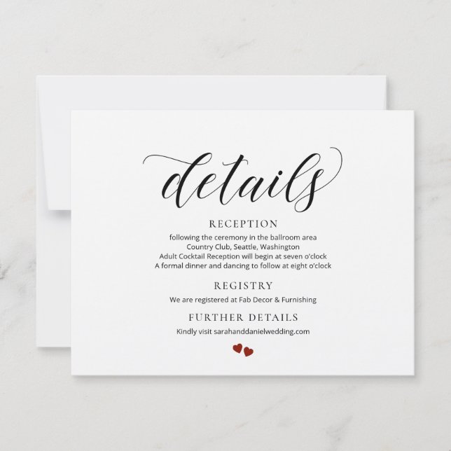 Elegant Typography Wedding Details Enclosure Card (Front)