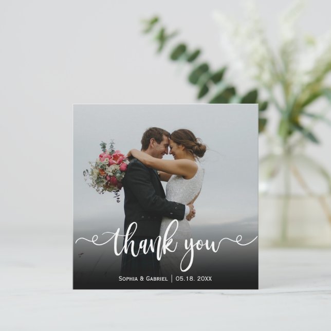 Elegant Typography Wedding Photo Thank You Card (Standing Front)