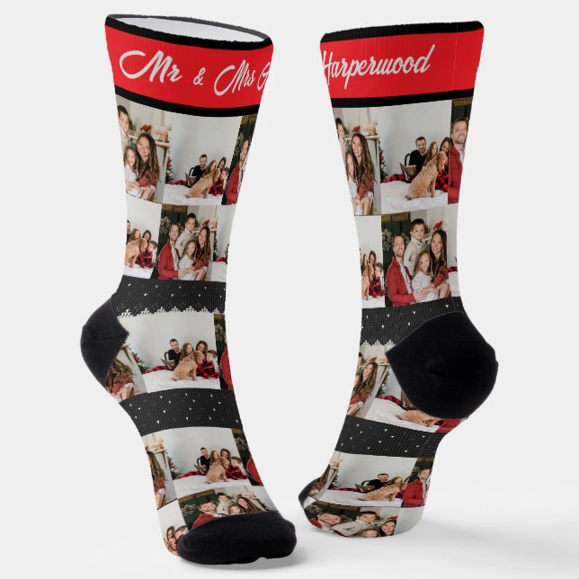 Elegant Ugly Sweater Photo Christmas Holiday Socks (Angled)