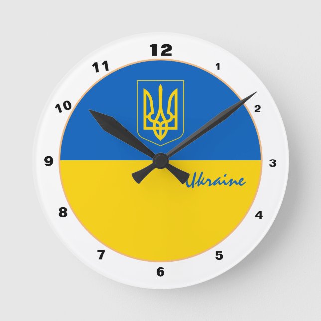 Elegant Ukrainian Flag, trendy Ukraine Home design Round Clock (Front)