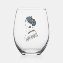Elegant Ukrainian Folk Art Stemless Wine Glass