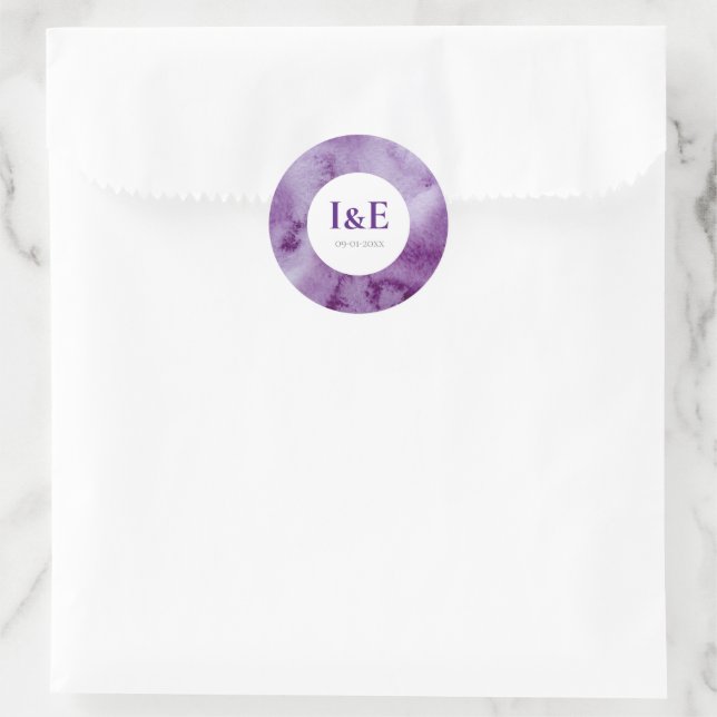 Elegant Ultra Violet Purple Colour Wash Wedding Classic Round Sticker (Bag)