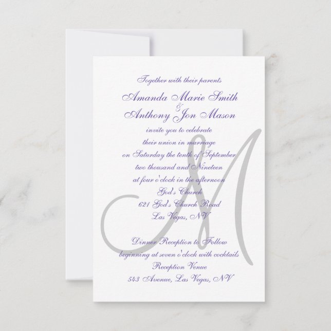 Elegant Ultra Violet Wedding Invitation Initial (Back)