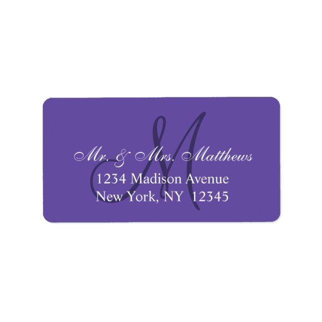 Elegant Ultra Violet White Monogram Wedding Label (Front)