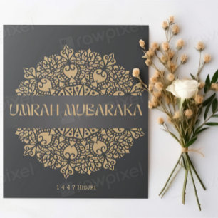 Elegant Umrah Mubarak Greeting Card – Gold Islamic