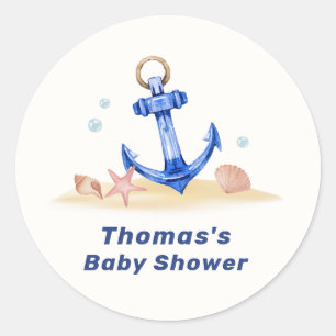 Elegant Under Sea Nautical Anchor Boy Baby Shower  Classic Round Sticker