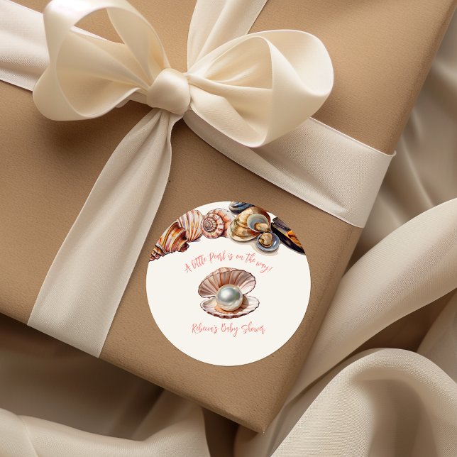 Elegant Under the Sea Girl Pearl Baby Shower Classic Round Sticker (Creator Uploaded)