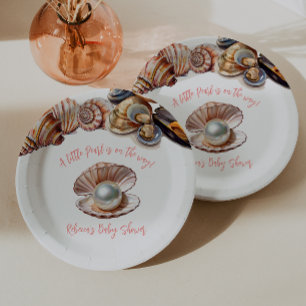 Elegant Under the Sea Girl Pearl Baby Shower Paper Plate