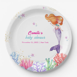 Elegant Under The Sea Mermaid Coral Baby Shower Paper Plate