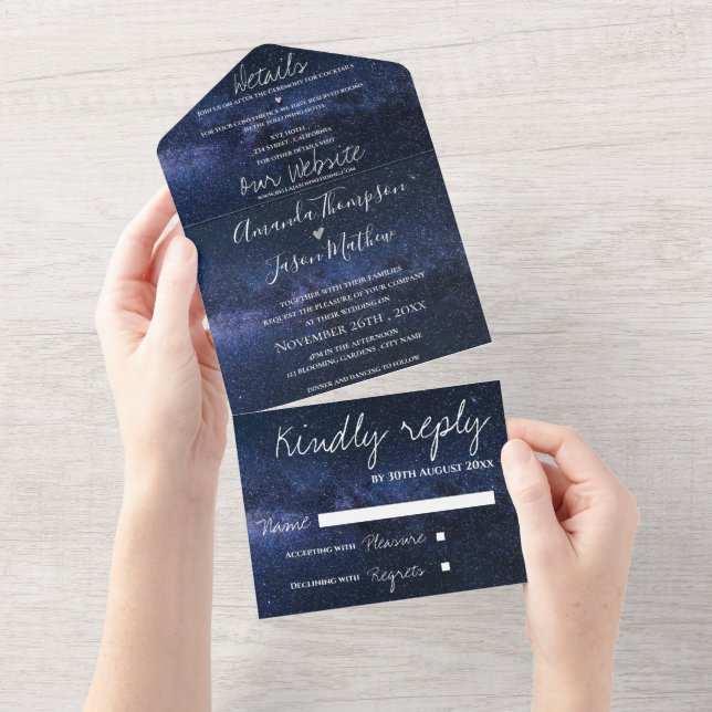 Elegant Under The Stars Theme Monogram Wedding  All In One Invitation (Tearaway)