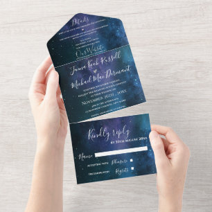 Elegant Under The Stars Theme Monogram Wedding  All In One Invitation