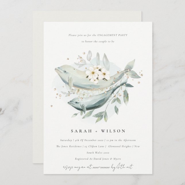 Elegant Underwater Floral Fish Engagement Invite (Front/Back)