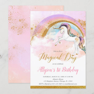 Elegant unicorn pastel rainbow girl birthday party invitation