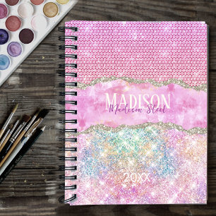 Elegant unicorn pink glitter rhinestone monogram p planner