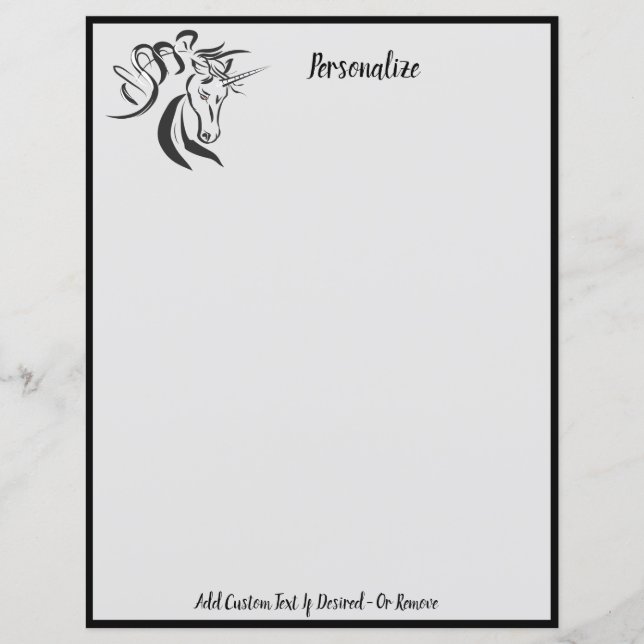 Elegant Unicorn Portrait Sketch Black & Grey (Front)