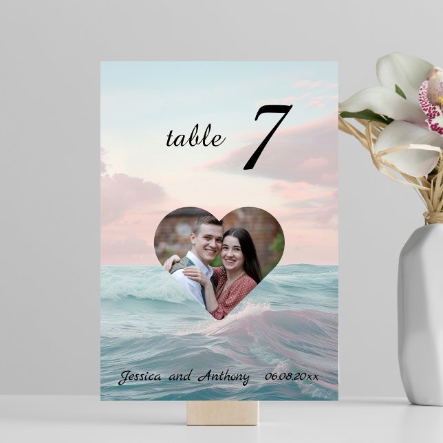 Elegant Unique Beach Photo Wedding Table Number (Creator Uploaded)