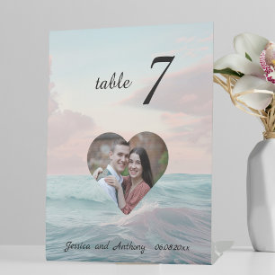 Elegant Unique Beach Photo Wedding Table Number Pedestal Sign