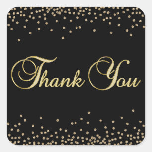 Elegant Unique Black Gold Confetti Thank You Square Sticker