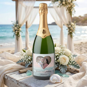 Elegant Unique Coastal Beach Wedding Photo Sparkling Wine Label