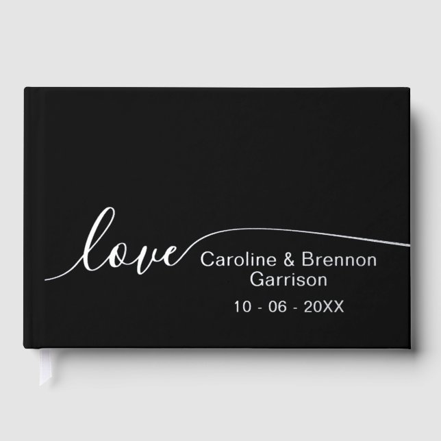Elegant Unique Couple Names Love Text Gold Guest Book (Front)