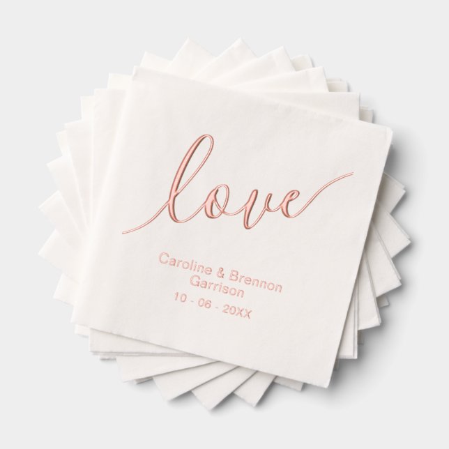 Elegant Unique Couple Names Love Text Rose Gold Foil Napkins (Insitu (Stacked))