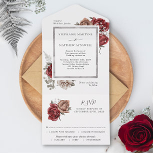 Elegant Unique Fall Floral Botanical Wedding All In One Invitation